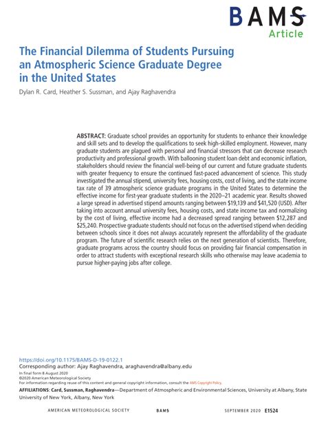 The Financial Dilemma of Students Pursuing an Atmospheric 